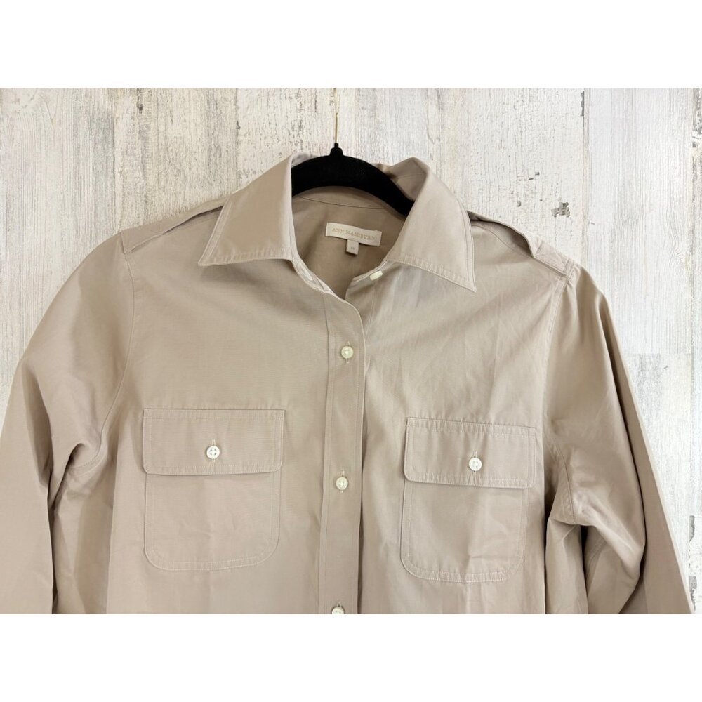 Ann Mashburn Safari Shirt Sz M Khaki Tan Button Down - Picture 2 of 15